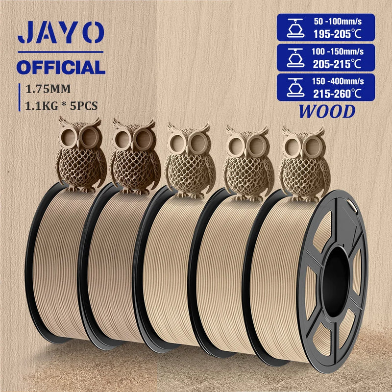 JAYO Wood PLA Filament 1.75mm 5Rolls Real Wood Fiber 3D Filament For FDM 3D Printers 15% Wood Fibers 3D printing Materials