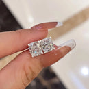 Huitan Simple Cubic Zirconia Stud Earrings for Women Silver Color Fashion Versatile Ear Piercing Crystal Earrings Female Jewelry