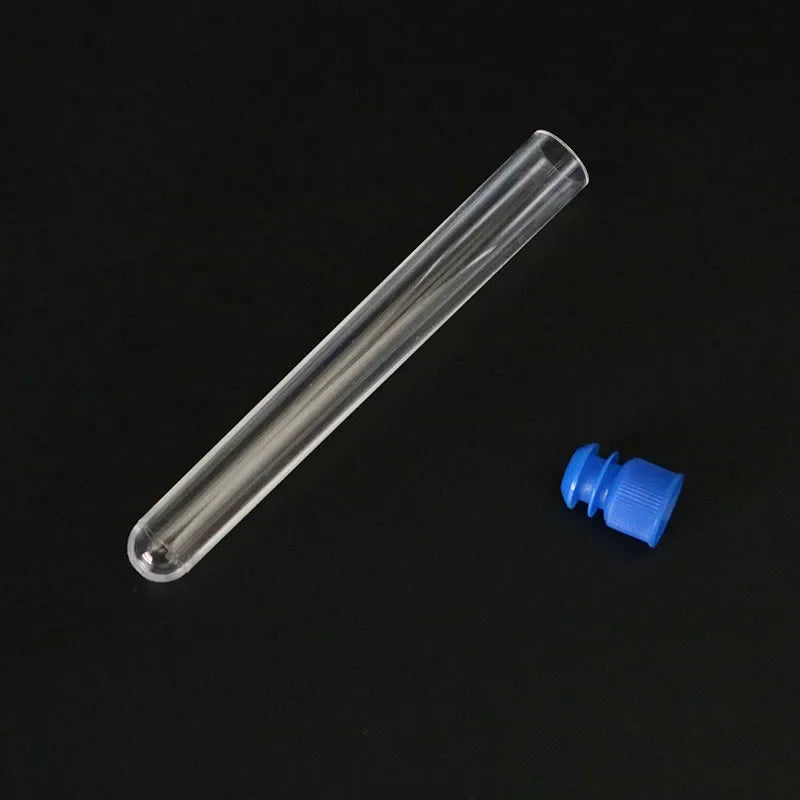 10 Pcs / Pack 12x100 Mm Transparent Laboratory Transparent Plastic Test Tube with Starting Cap School Laboratory Supplies