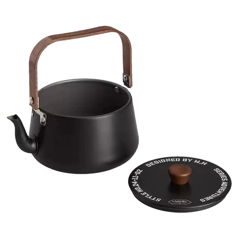 1.1L Camping Water Kettle with Wooden Handle Outdoor Portable Teapot Lightweight Coffee Pot Tourist Tableware