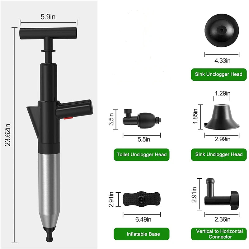 Professional High Pressure Pipe Plunger Toilet Plungers Pump Air Blaster Hose Unblocker Opener Drain Sinks Cleaning Bathtub