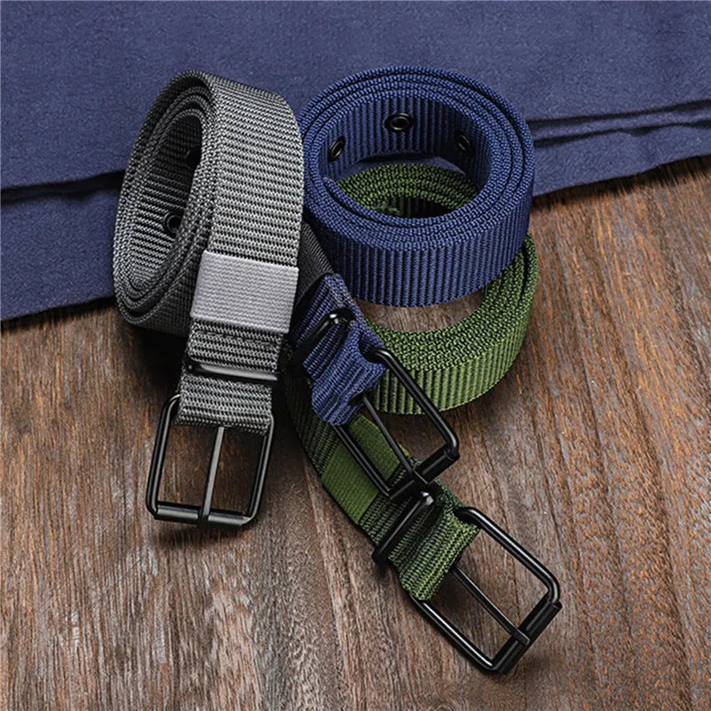Men's Belt Porous Canvas Pin Buckle Leather Belt Outdoor Sports Belt Women's Trendy Eyelet Belt With Jeans Belt For Men Women