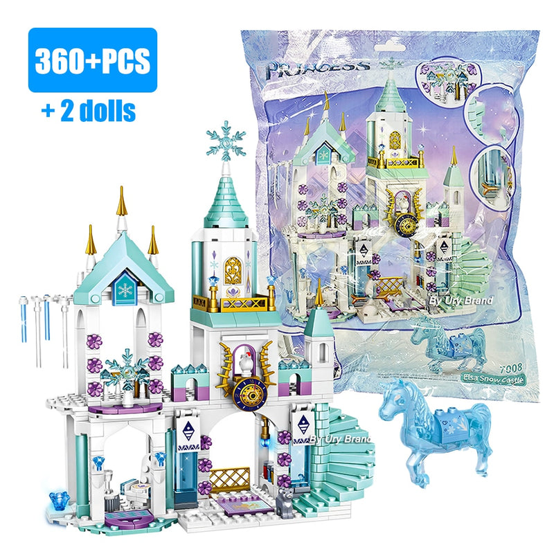 Friends Princess Castle House Sets for Girls Movies Royal Ice Playground Horse Carriage DIY Building Blocks Toys Kids Gifts 2022