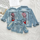 Teens Girls Jacket Coat Long Sleeve Denim Outwear for Kids Children Spring Autumn Cartoon Print Jackets Tops Clothes
