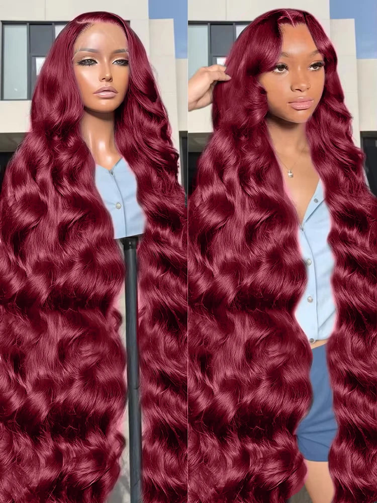 200% Body Wave Wig Burgundy 99J Lace Front Wig 13x4 13x6 HD Lace Frontal Wig Human Hair Pre Plucked 99j Red Colored Wig