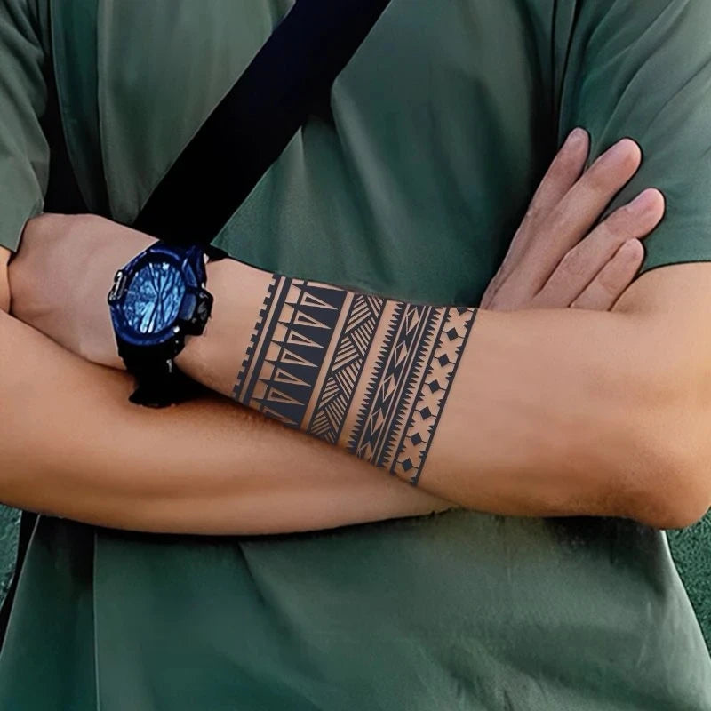 Geometric Totem Ring Herbal Juice Tattoo Stickers Waterproof Semi-permanent Arm Lasting Art Male Fake Tattoo Decal Faux Tatouage