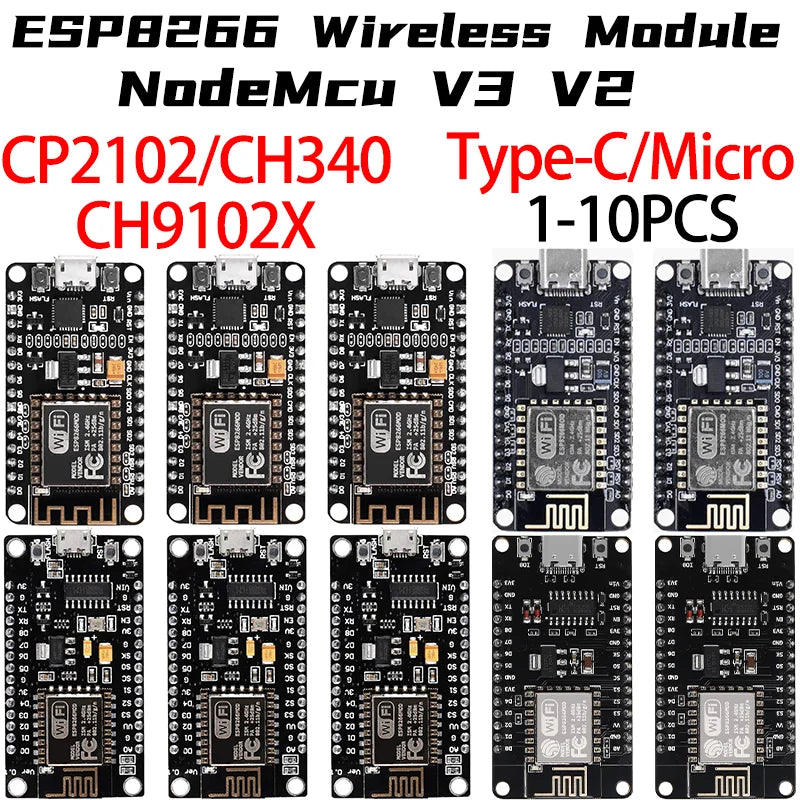 Wireless Module CH340/CP2102/CH9102X NodeMcu V3 V2 Lua WIFI Internet of Things Development Board Based ESP8266 ESP-12E