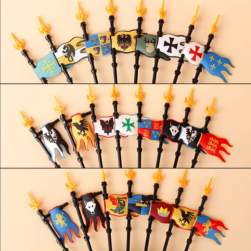 Medieval Castle Knight Figures Flag Building Blocks Ancient Holy Rome Military Army Soldier Weapons MOC Accessory Bricks Kid Toy
