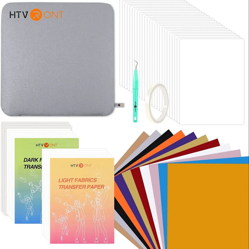 HTVRONT 52pcs Heat Press Supplies Accessories for Beginners Cricut Clothing T-shirt Printing DIY HTV Sublimation Paper Pad Kits