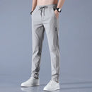Ice Silk Men's Pants 2025 Summer New Black Gray Thin Business Casual Pants Outdoor Elastic Breathable Straight Leg Sweatpants