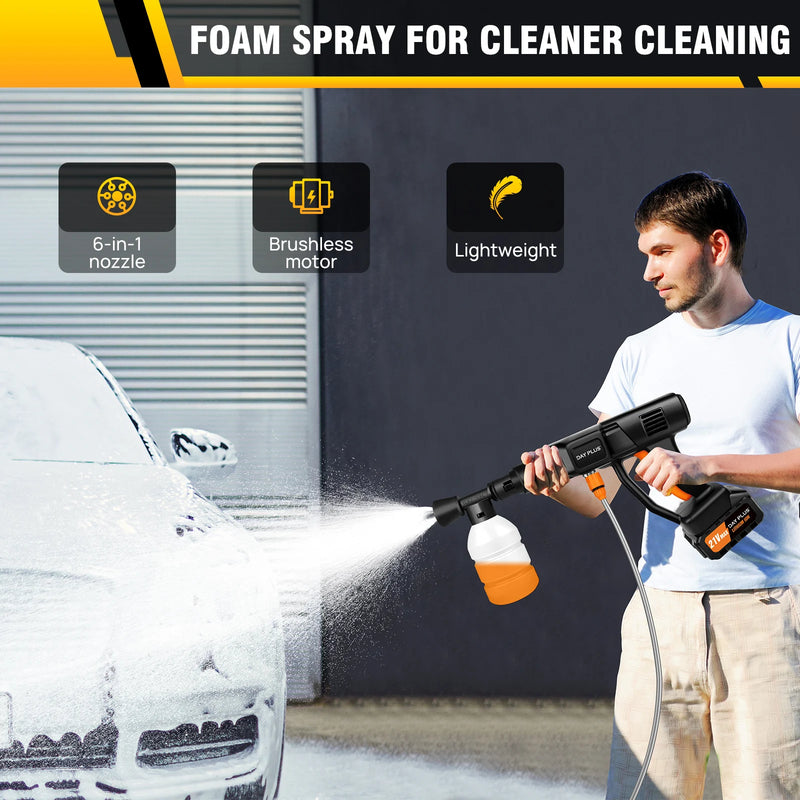 21V Water Gun Spray Cleaner Car Washer, 6 in 1 Nozzle, Handheld High Pressure Washer for Car/Floor/Garden Cleaning and Watering