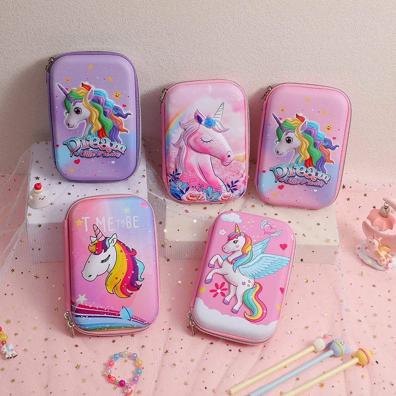 Cartoon EVA Pen Box Children's 3D Unicorn Stationery Box Large Capacity Primary School Pencil Storage Box Girls' Pencil Bag