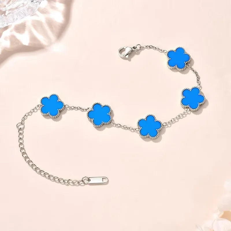 Stainless Steel Flower Four-leaf Clover Women's Bracelet Necklace Earrings Jewelry Gift