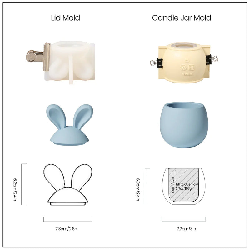 Hoppy Bunny - Eared Easter Egg Candle Jar Silicone Molds for Cement Handmade Storage Box Molds for Concrete Easter Home Decor