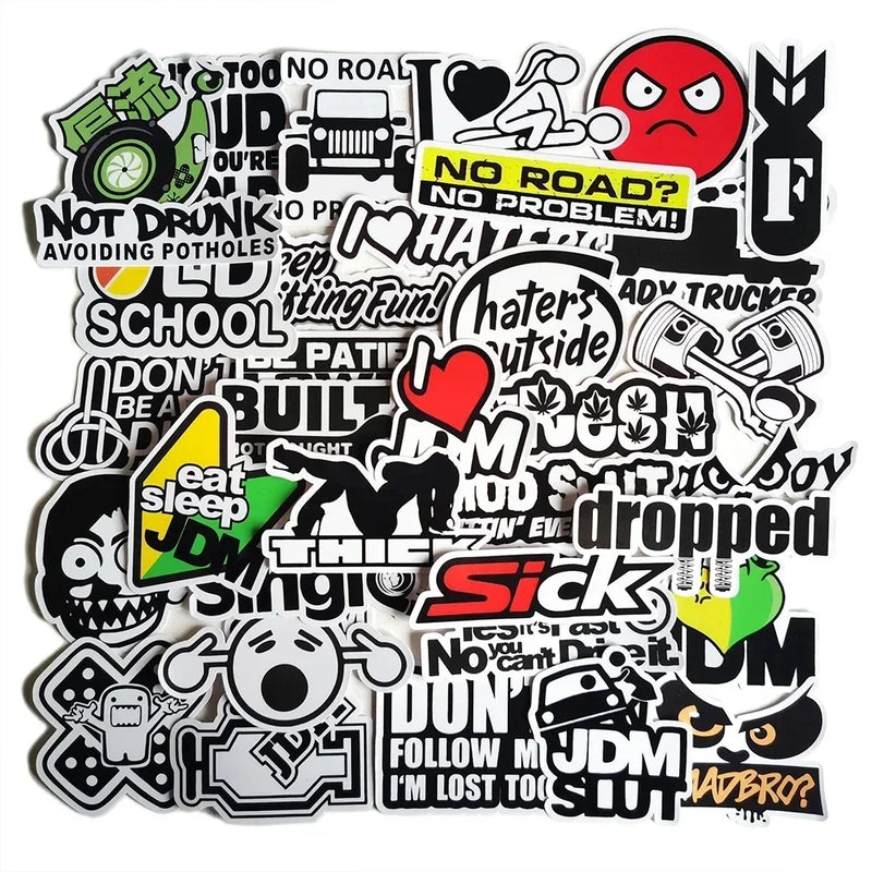 10/30/50pcs Cool JDM Styling Stickers for Laptop Car Luggage Bicycle Motorcycle Skateboard Waterproof Sticker Graffiti Decal Kid