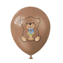 12Pcs Cute Bear Print Balloon 12inch Brown Teddy Bear Latex Cartoon Bear Balloon Happy Birthday Party Decorations Supplies