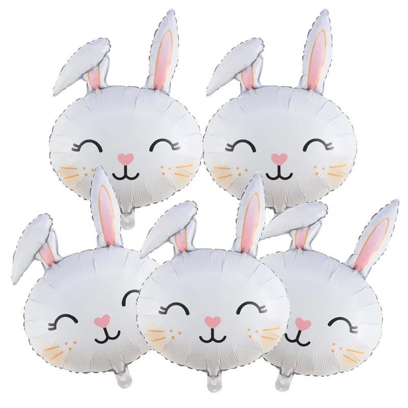 5pcs Easter Cute Rabbit Balloons White Bunny Shaped Balloons Happy Easter Foil Balloons for Easter Party Decors Kids Birthday