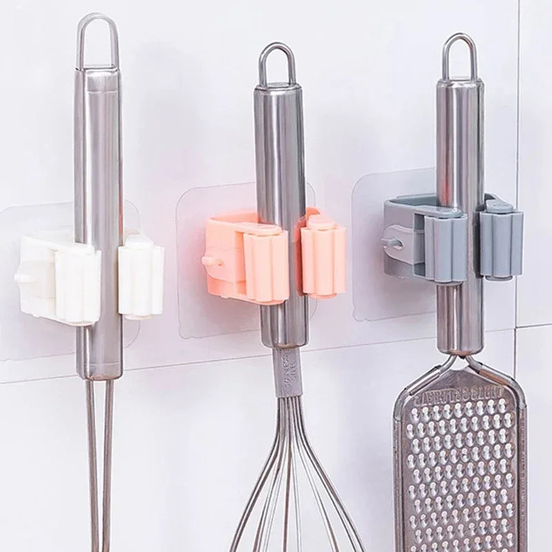 1PC Mop Rack Wall Mounted Broom Holder Kitchen Bathroom Mops Hanging Storage Space Saving Waterproof Storong Punch-free Clip