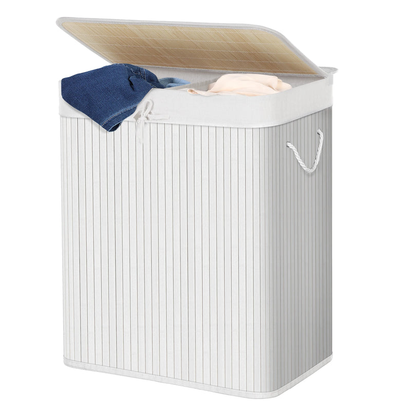 SONGMICS - Laundry Basket with Lid - Bamboo Laundry Basket with 2 Sorting Compartments, Removable Bag, Cotton Handles