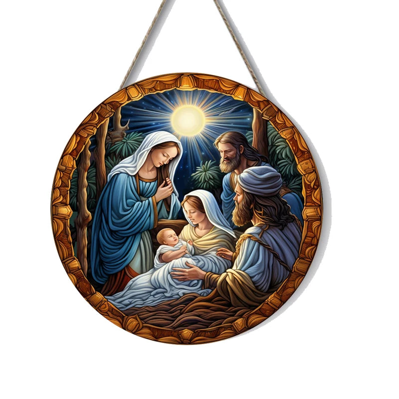 1pcs Easter Nativity Keepsake Christmas Plane Wooden Prayer Pendant Jesus Christ Religiou Hanging Tree Home Furnish Decor Supply