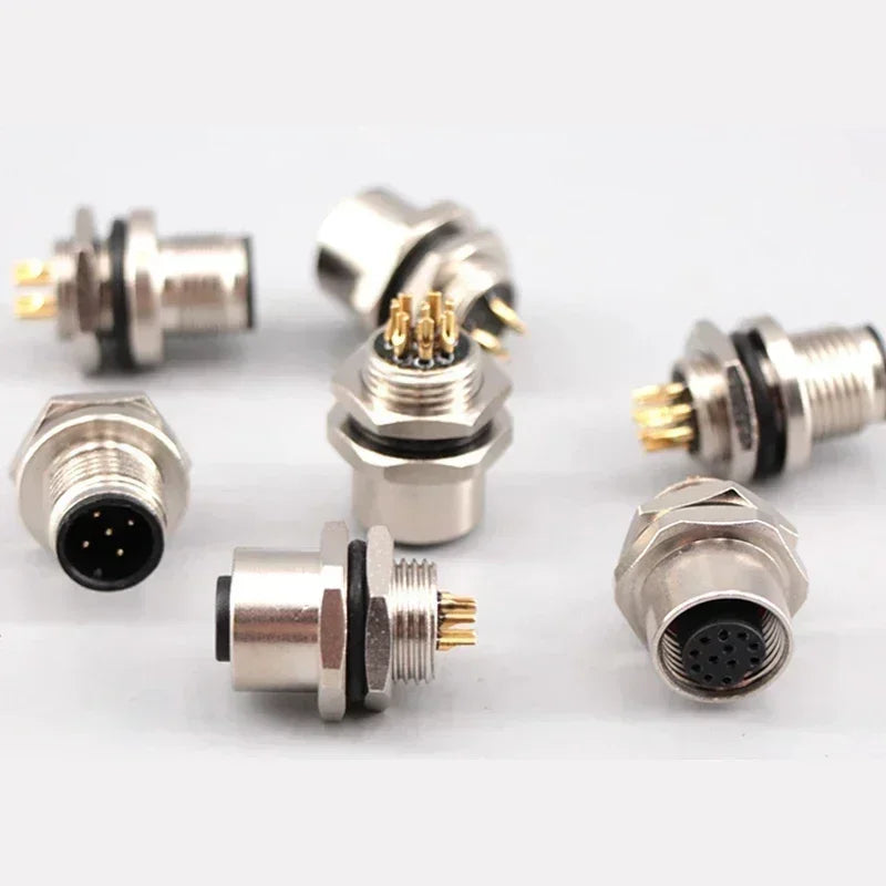 M12 flange mounting sensor connector  front/rear panel waterproof male&female plug screw threaded coupling 4 5 8Pin  connectors