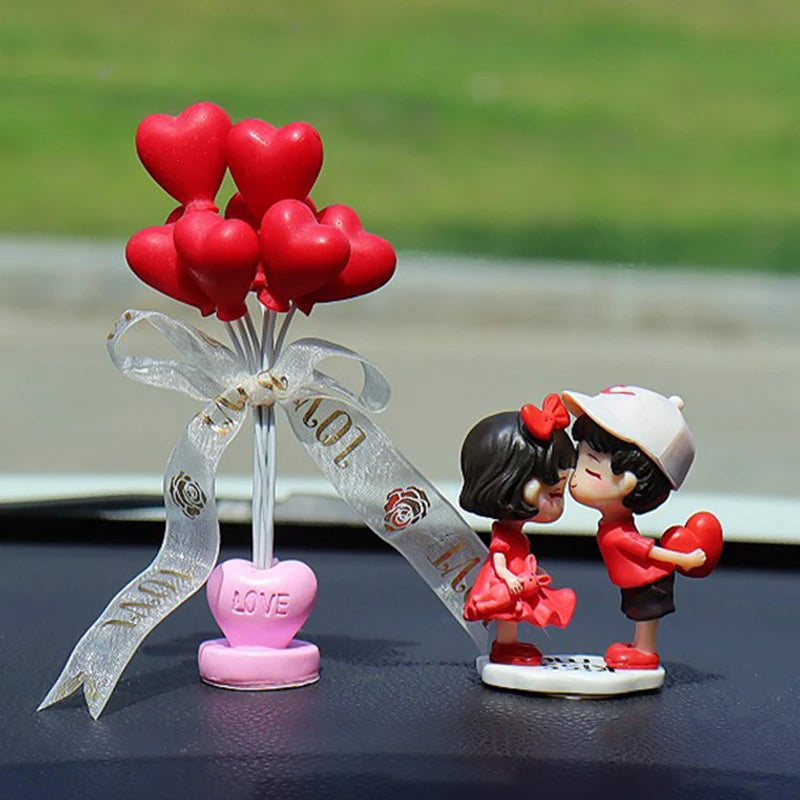Anime Couples For Car Ornament Model Cute Kiss Balloon Figure Auto Interior Decoration Pink Dashboard Figurine Accessories Gifts