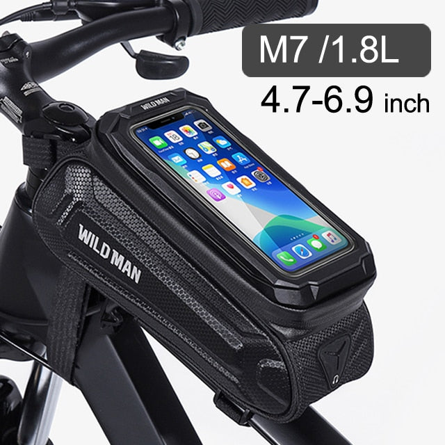 WILD MAN New Bike Bag Frame Front Top Tube Cycling Bag Waterproof 6.6in Phone Case Touchscreen Bag MTB Pack Bicycle Accessories