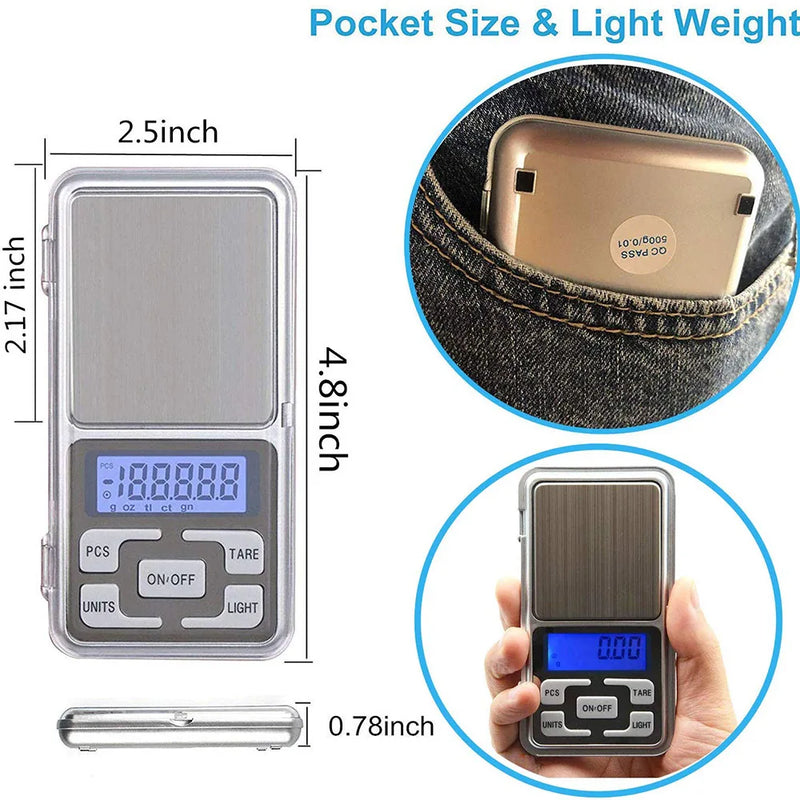 Electronic Digital Pocket Scale 0.01g Precision Mini Jewelry Weighing Scale Backlight Scales 0.1g for Kitchen 100/200/300/500g