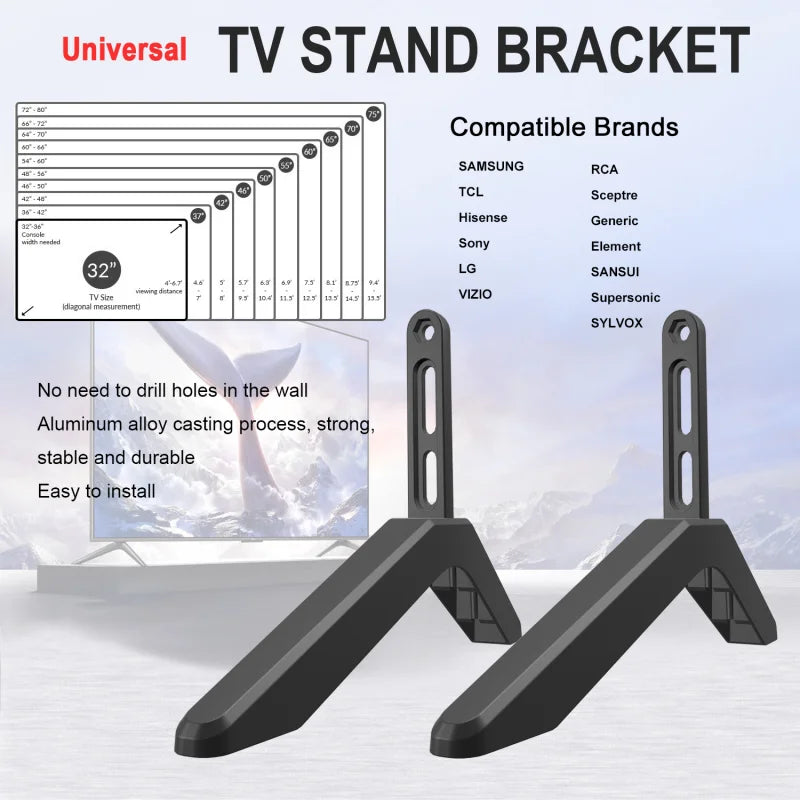 Universal Table Top TV Stand Mount for Sony Sansui LG Vizio Hisense LED Screen Television Height Legs Anti Slip Strong TV Base