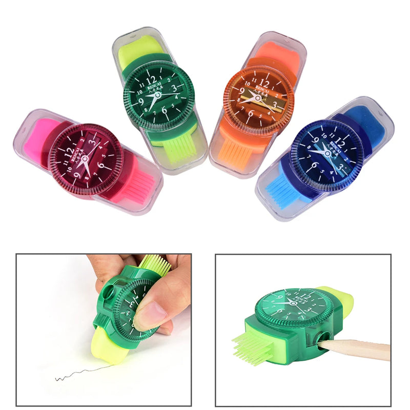 3 In 1 Creative Watch Shape Stationery Pencil Sharpener School Supplies Gift Accessories with Eraser Brush School Stuff