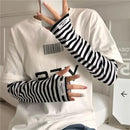 HOT Women Soft Cotton Stripe Loose Arm Protection Sunscreen Ice Silk Gloves Driving UV Protection Ice Sleeves Summer Cool Sleeve