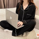 Striped Sleepwear Women Pajama Sets Korean Piiama Pants Sets for Women 2 Pieces Button Night Wears Long Sleeve Home Suit pigma
