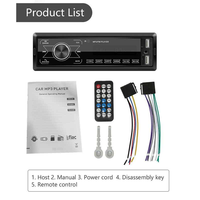 Podofo 1Din Double USB MP3 Player ISO Port Car Radio Key Touch USB 4 Channel Audio Output Bluetooth Remote Control Car Stereo