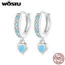 WOSTU 925 Sterling Silver Blue Heart-shaped Turquoise Hoop Earrings For Women Shiny CZ Drop Dangle Earrings Pendientes Jewelry