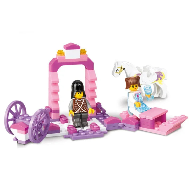 SLUBAN Girl Princess Royal Carriage Wagon Horse Racing Party Model Building Blocks Enlighten Action Figure Toys For Children