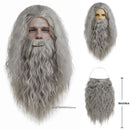 Dumbledore Wigs Synthetic Hair Long Curly Wavy Wizard Grey Wig and Beard for Men Cosplay Accessory Party Halloween Dress Costume
