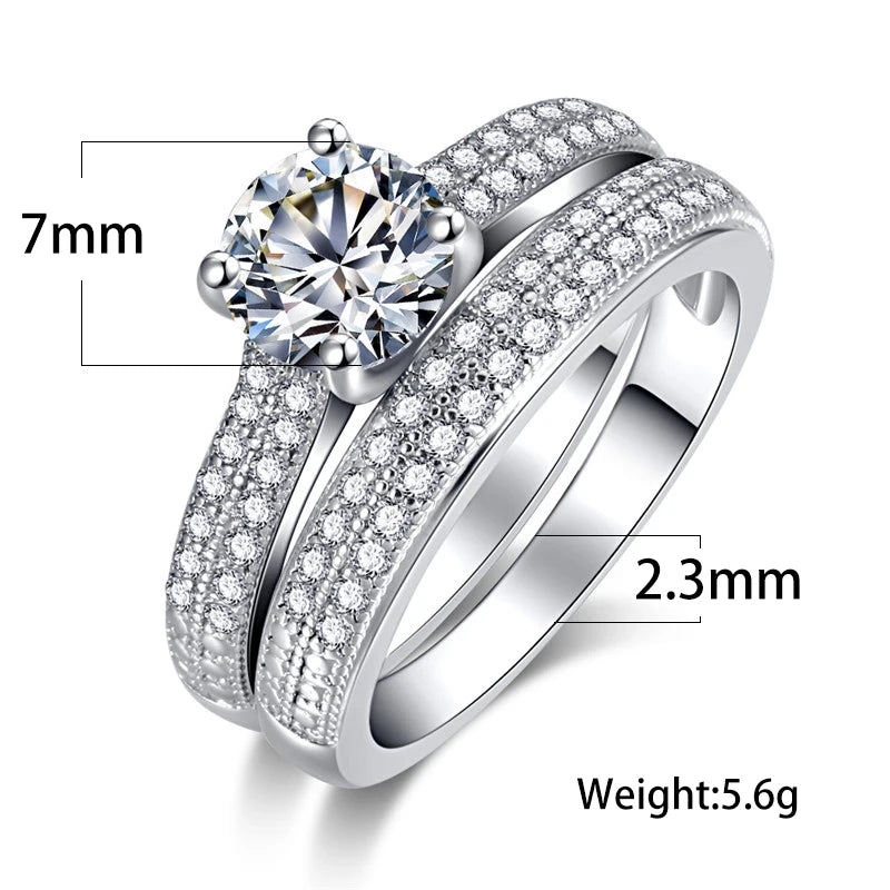 Luxury Bridal Sets Round Stone Rings For Women Black Gold Color White Zircon Wedding Bands Promise Engagement Ring Set Jewelry