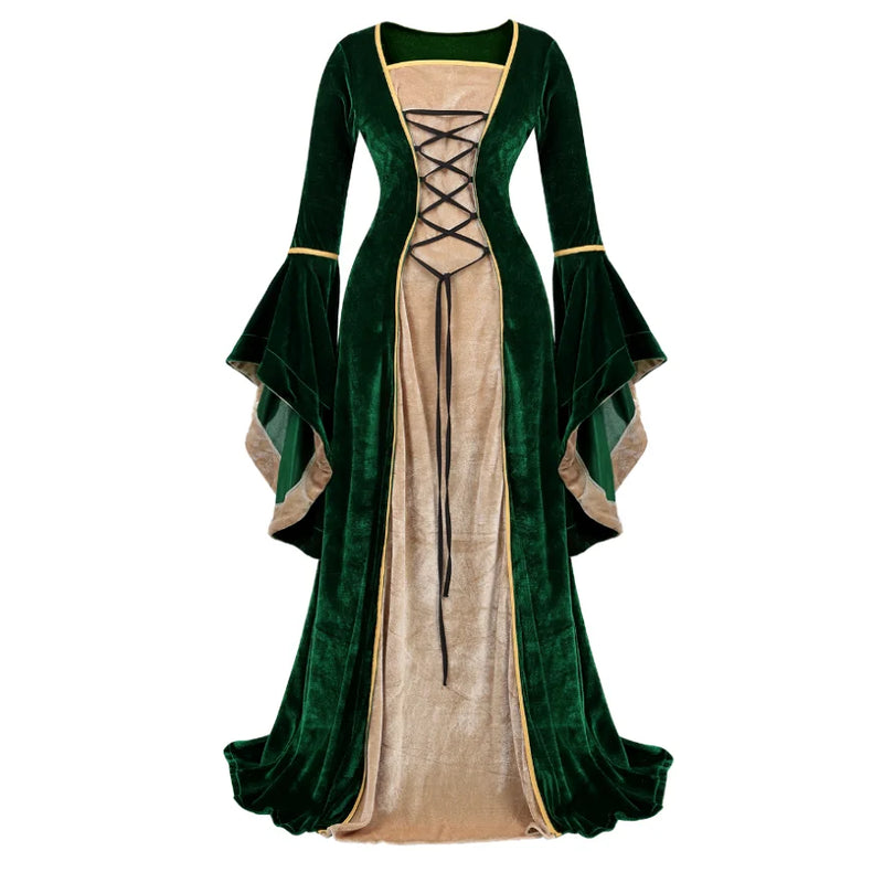 Medieval Renaissance Velvet Long Dress Women Victorian Retro Fancy Gown Halloween Cosplay Costume Plus Size