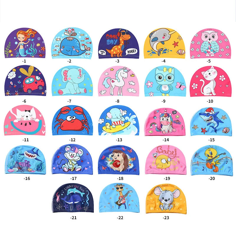 Children Cartoon Swimming Cap Kids Elastic Fabric Swiming Pool Water Sport Protect Ears Hat Swim Bathing Hats Caps Boys Girls