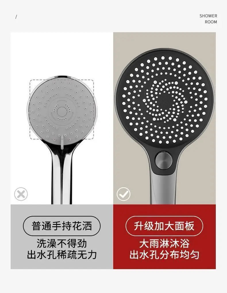 New High Pressure Big 135mm Panel Shower Head Black 3 Modes Water Saving Spray Large Outlet Nozzle Massage Rainfall Bath Shower