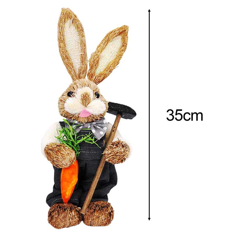 Cute Straw Rabbits Bunny Standing Decorations w/Carrots for Easter Party Home Garden Wedding Ornament Photo Props Crafts