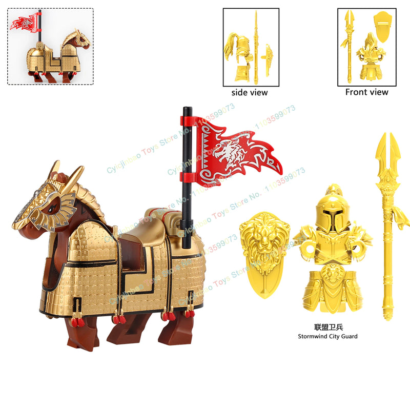 Medieval Knight Stormwind City Guard Reloaded Golden Horse Silver Horse Action Figures Building Blocks Accessories Toys DT8902