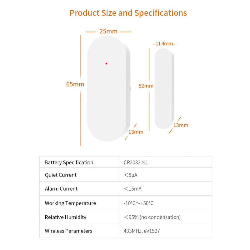 Staniot DS100 Tuya 433mhz Alarm Accessories Smart Remote Control Wireless Door and Window Alarm Sensor Door Open/Closed Detecors