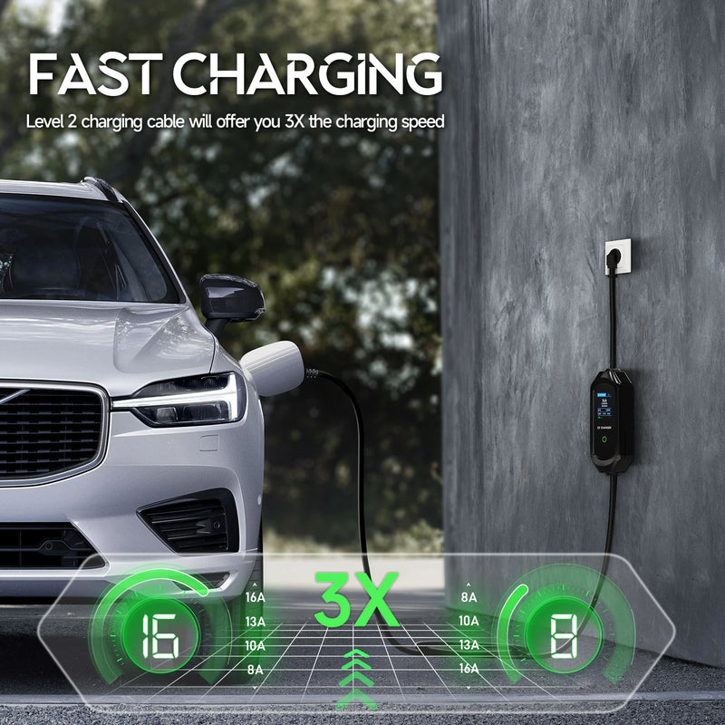 AFEEV Type 2 Portable EV Charger 7KW 32A 1Phase Wallbox Type1/GBT EVSE Fast Charging Cable CEE Plug WIFI APP Bluetooth Control