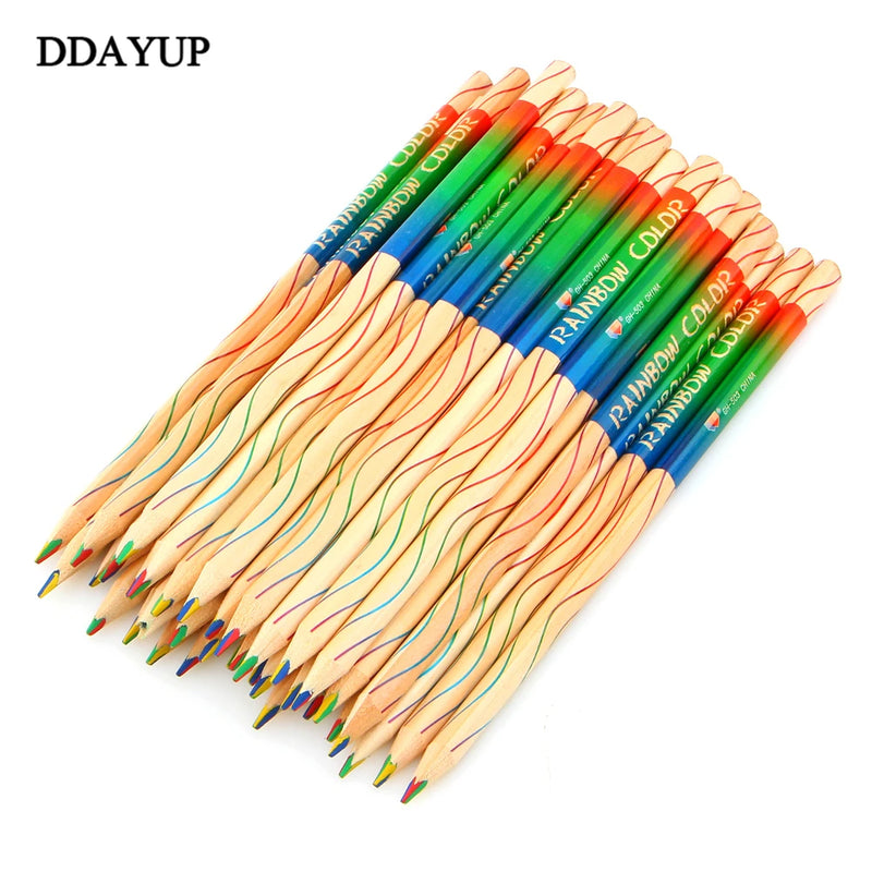 10Pcs/lot DIY Cute Kawaii Wooden Colored Pencil Wood Rainbow Color Pencil for Kid School Graffiti Drawing Painting