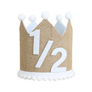 Boho 1/2 Birthday Crown Hat 6 Months Handmade Linen Hat Party Decoration Celebration Hat Photography Prop for Girls and Boys