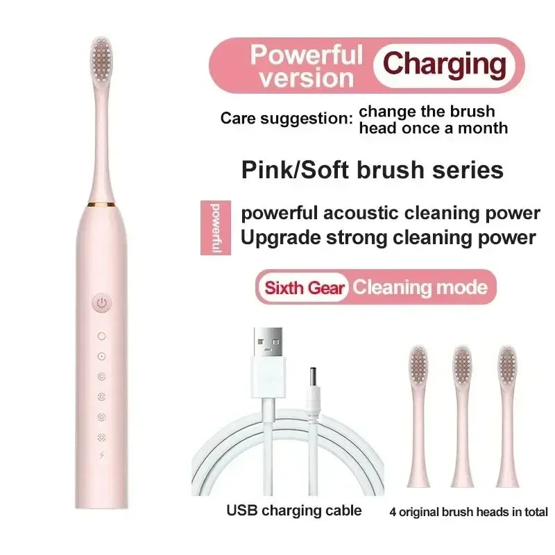 Xiaomi Six Speed Mode Electric Ultrasonic Toothbrush Home Soft Hair Waterproof USB Charge Tooth Cleaner Automatic Couple Set New