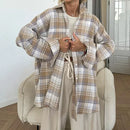 Maillard Woolen Lapel Plaid Oversize Shirt 2024 Fashionable New Arrival Wholesale Foreign Trade Women's Blouse