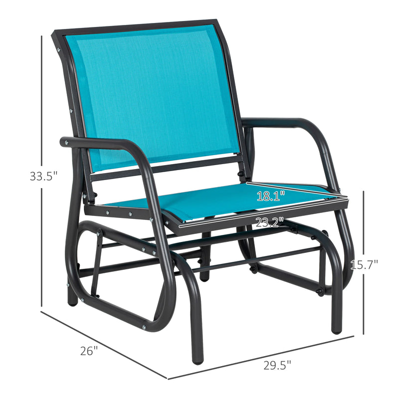 Outdoor Glider with Comfort Curved Armrests and Steel Frame, Blue