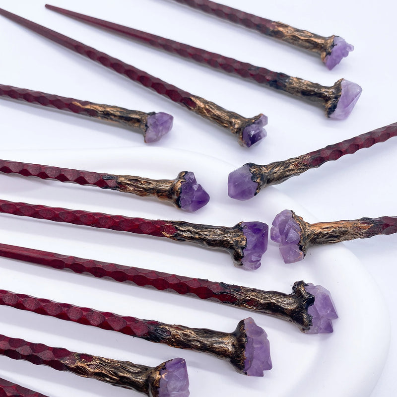 19CM Natural Crystal Stone Magic Stick Wand Witch Amethyst Flower Witchcraft Scepter Reiki Healing Home  Garden Decoration  Gift